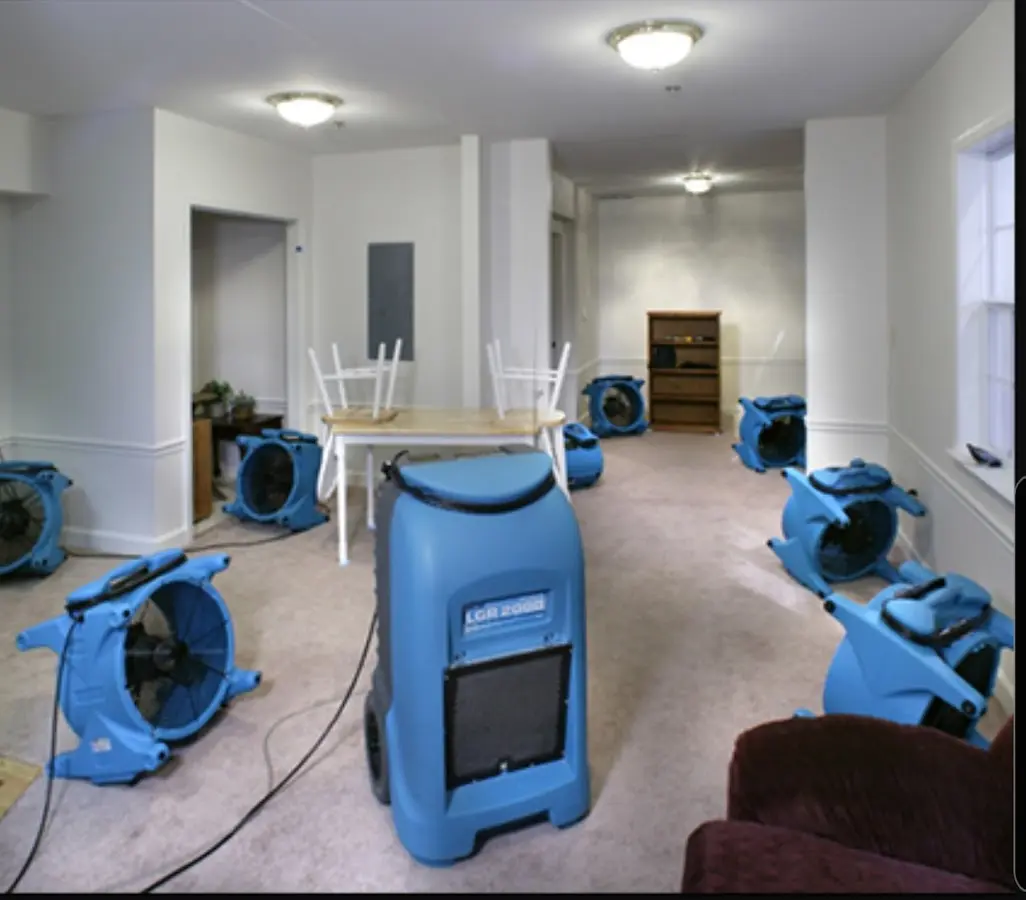 Air movers and dehumidifier setup for Water Damage Restoration in Santa Paula